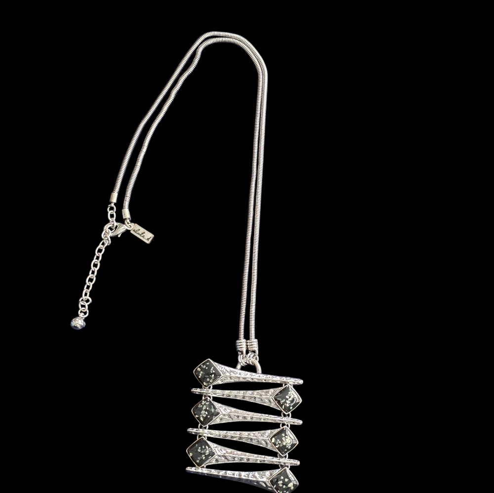 Alisha D Necklace Statement Silver Black Stone Long Chain